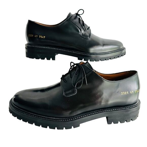 Common Projects Lug Sole Derby Shoes Shine Black Mens Size 41 US 8/8.5 - Picture 1 of 10